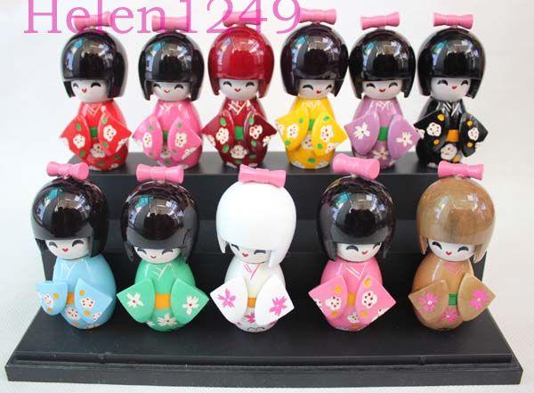 New 11pcs 9cm KOKESHI ORIENTAL HANDMADE JAPANESE WOODEN DOLLS handsel Gift