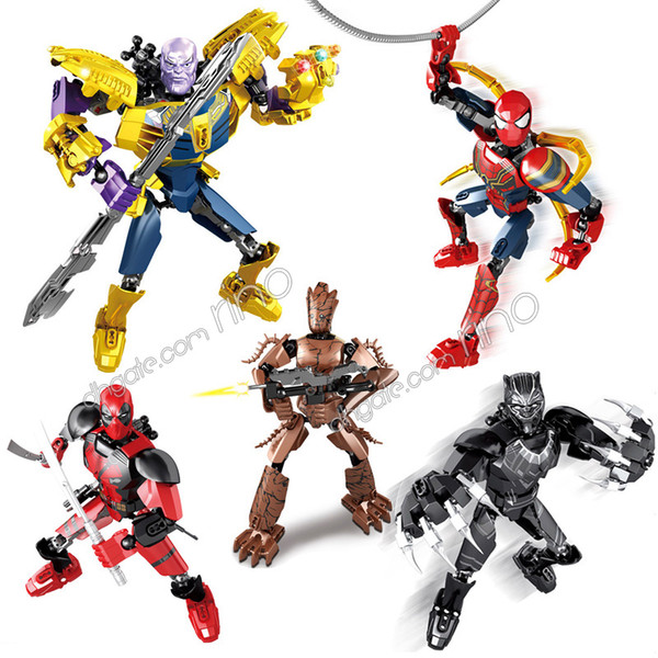 Deadpool Spider-Man Groot Thanos Black Panther building blocks Marvel Avengers Kid Toys Gifts Superhero Action Figures Movable Joint Blocks