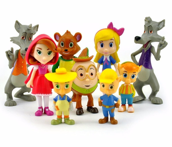 9pcs/set Junior Goldie and Bear Little Red Riding Hood Pigs Wolf Forest Friends PVC Action Figure Doll Figurine Toy Cake Topper