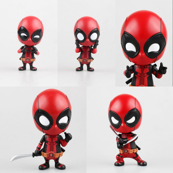 Hot Movie Deadpool Katana Sword Fighting Gesturing Bobble Head Spider Man Doll PVC Action Figure Model Toy