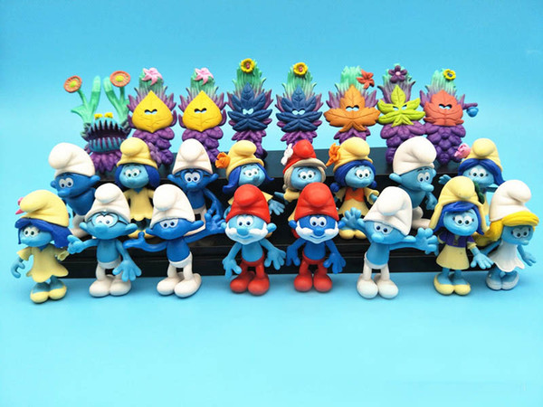 24pcs Set Smurfs The lost Village Elves Papa Smurfette Clumsy Action Figures mystery mask Cake Topper Play set Toy