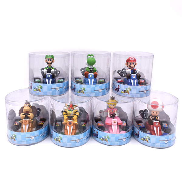 Super Mario Bros Action Figures 12cm PVC Super Mario Pull Back Car Toys With box Kids birthday gifts Kids Toys SS162