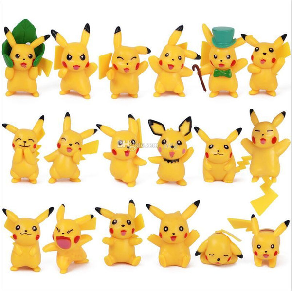 Pikachu Doll Best-selling 18pc/lot Detective Pikachu pvc dolls Pikachu toys cartoon animals toys Furnishing articles decoration best Gifts