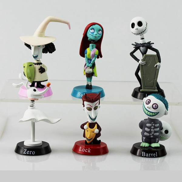 6Pcs/Set Cartoon Nightmare Before Christmas Lock Sally Zero Barrel Shock Jack PVC Action Figures Toy Collectable Model Dolls DDA689