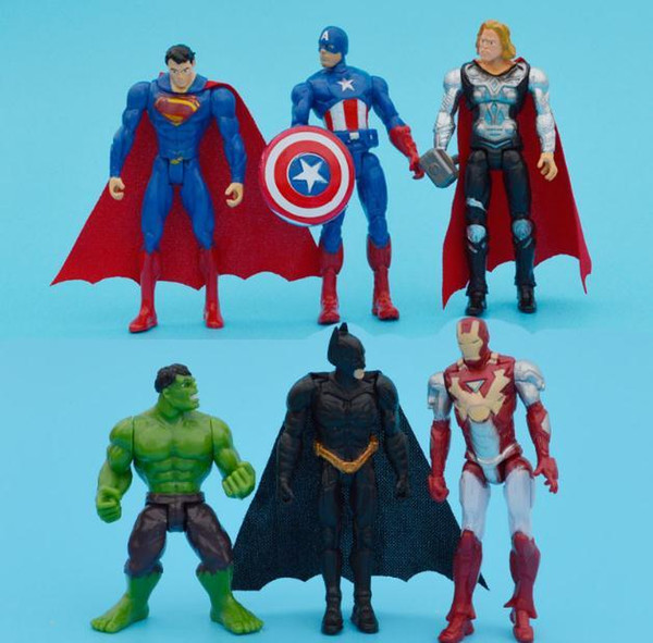 2017 6pcs/set 9-11cm High Quality The Avengers PVC Captain America Superman Batman Thor Iron man Action Figures For Baby