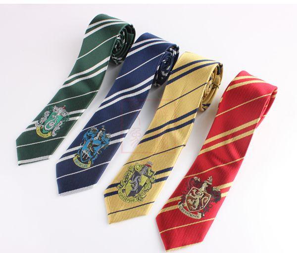 4 Colors Harry Potter College Stripes Ties Harry Potter Gryffindor Ties with Badges Slytherin Ravenclaw Hufflepuff Costume Accessory