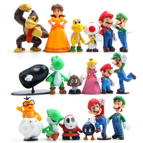 18pcs/set PVC Super Mario Bros PVC Action figures Mario Luigi Yoshi Princess Toys Dolls Free Shipped