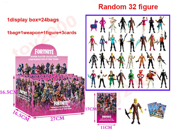 100types Action Figures Cartoon Fortnite Plastic Doll toys kids 11-12cm 4.5inch game llama skeleton role Child Toy with display box =24bags