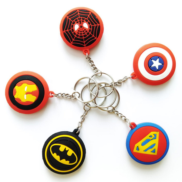 The Avengers Pendant Superman Captain America Deadpool Spider-Man Superhero Rubber Key chains Keyring kids toys Christmas gifts