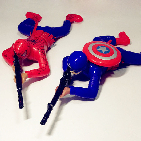 DropKid Electric cartoon Soldier Captain America Spiderman Hulk Crawl Glowing Gunshots Action Figure kids toys Retail Box