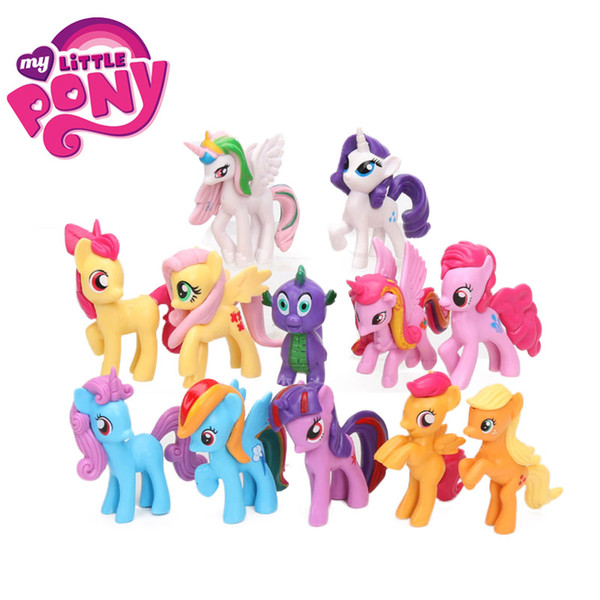 12 pcs/set 5-8cm Rainbow horse my cute pvc unicorn little ponis horse action figures dolls for girl birthday christmas gift kids toys