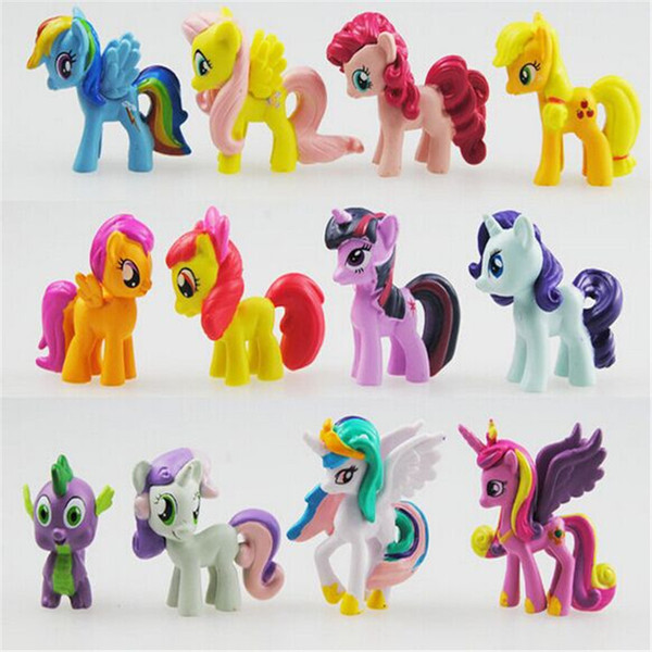 12pcs/lot PVC 3-5cm Cute Horse Action Figures Toy Doll Earth Unicorn Pegasus Alicorn Bat Figure for GirL Gift