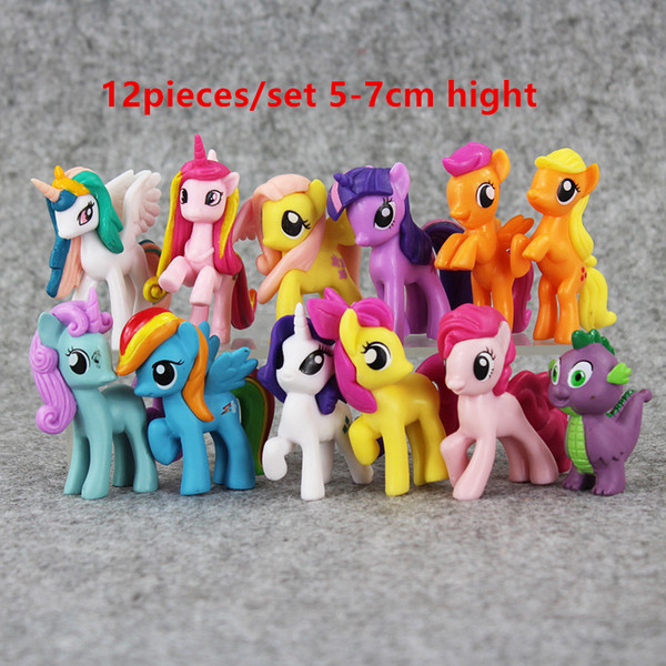 12 Pieces / Set 7cm Little Pvc Toy Figures Princess Celestia Luna BIG Unicorn Horse Plush Doll