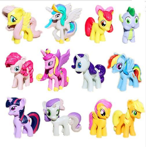 12pcs/set Unicorn+Rainbow Dash horse model Action Figure toys Earth horse model For Children Christmas Gift