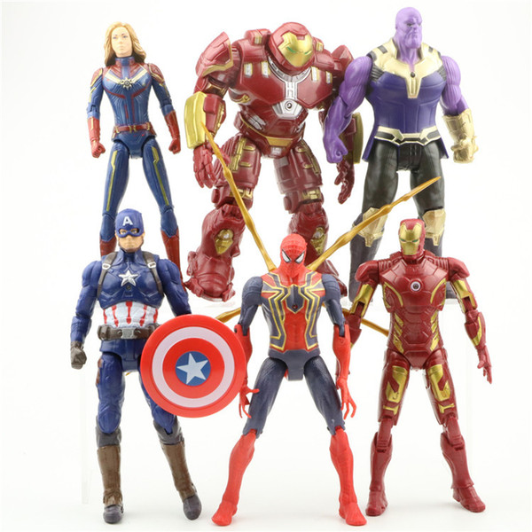 Avengers 4 Captain Marvel Action Figure 6pcs/1ot 17cm Doll toys kids Cartoon Superhero Iron Man Thanos spiderman Figure AAA1915