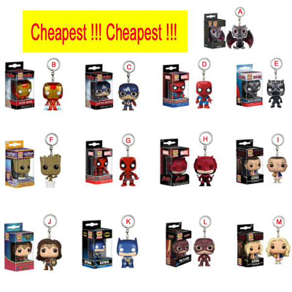 Cheapest! Super Hero Funko Pop Key Chain Figure Deadpool Thor Iron Man Superman Captain America Action Figures Collection Doll kids Toys