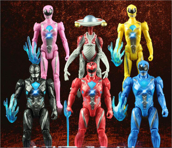 6PCS/set Power Ranger Model gifts Action Figures Dolls with Led Light toys for children made in china