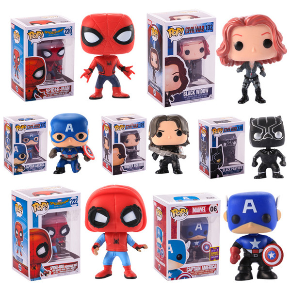 Funko pop action figures Captain America 3 hands office funko pop hand car model ornaments Spiderman hand-made toys figurines