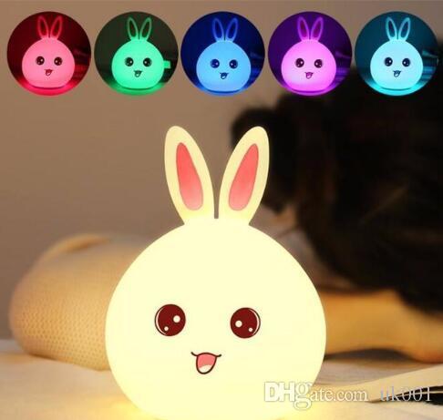 New style Rabbit LED Night Light For Children Baby Kids Bedside Lamp Multicolor Silicone Touch Sensor Tap Control Nightlight kids toys