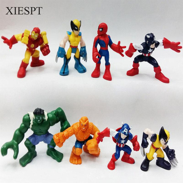 Xiespt The Avengers Action Figure Toys Q Style Mini Iron Man Spiderman Captain America Hulk 8Pcs /Set Free Shipping