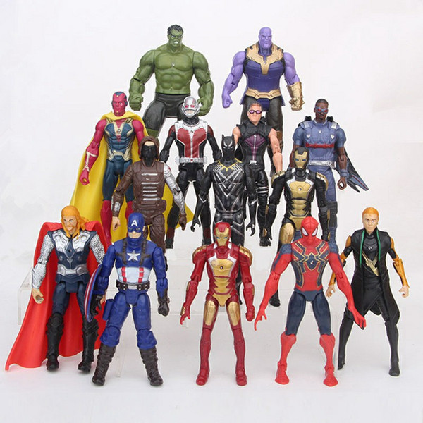 The Avengers Action Figures 14pcs PVC Kids Collectable Model Cartoon Heroes Captain America Iron Man Spiderman Hulk Toys for Children 15cm