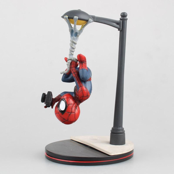 Spiderman Action Figures Cartoon Comics Heroes Street Lamp Hang Upside Down Camera Collectable Model kids Toys 14cm