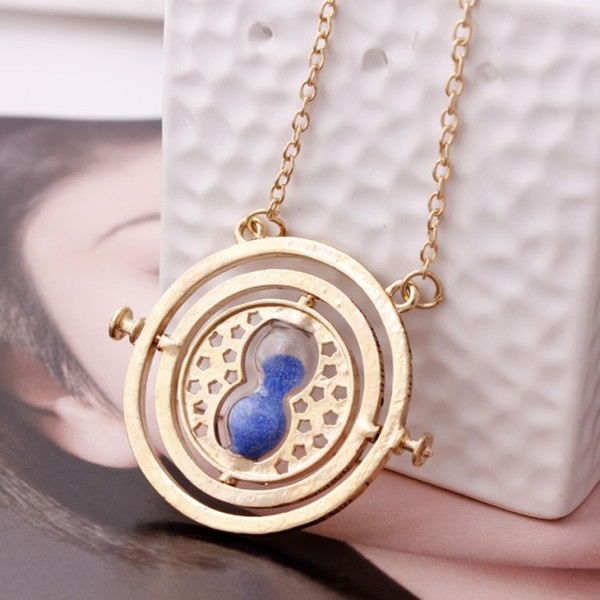 2018 Harry Time Reversal Hourglass 360 Degree Rotatable Time Converter Magic Potter Pendant Gifts for Kids Movie Fan Pendant Necklaces