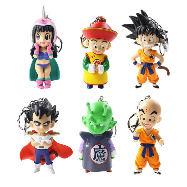 8-9cm 6pcs/lot Dragon Ball keychain action figure model toy Son Goku Kakarotto krillin Chichi Vegeta keychain for kids gift