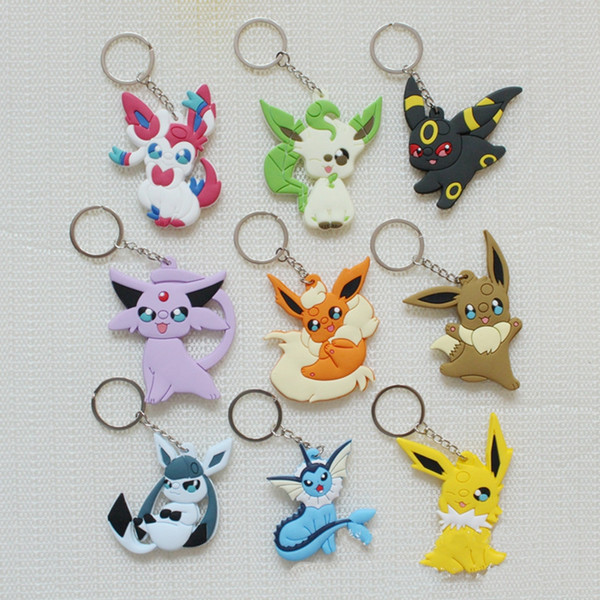 Poke Figures Keychains Toys 23 Styles Kids Pikachu Sylveon Charmander Bulbasaur Jeni Turtle Keychains Keyring Backpack Pendant DHL FREE SHIP