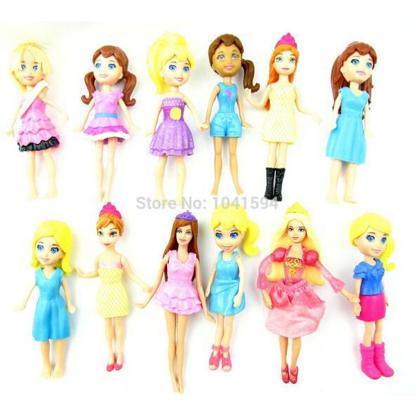 New arrive, New Mixed pattern random 12pcs/set Cute Polly Pockets Girl Doll Toy Figures For Best Gifts