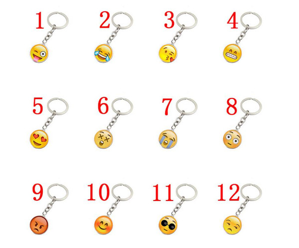 QQ Emoji Key Chains metallic glass Keychain Emotion Yellow Expression Stuffed PVC Doll Toy Toys and gifts