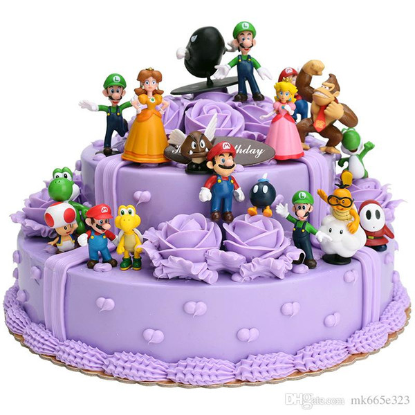 Super Mario Bros 18pcs PVC Figure topper Super Mario nds Luigi Peach Yoshi Dinosaur Video Game Action Figures Toys