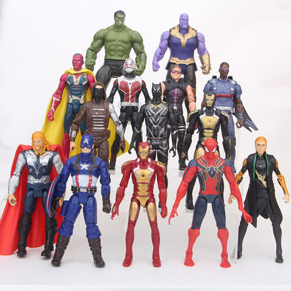 Action Figures The Avengers 3 hand-made 14 squadrons Hulk Iron Man Captain America Red Spiderman Hulk kids toys