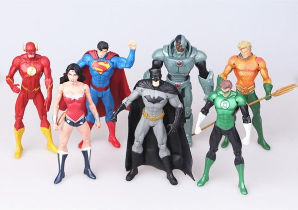 7pcs/set Justice league superman Wonder flash batman Lantern Aquaman movable PVC Action Figure Collectible Model Toy 17cm KT2605