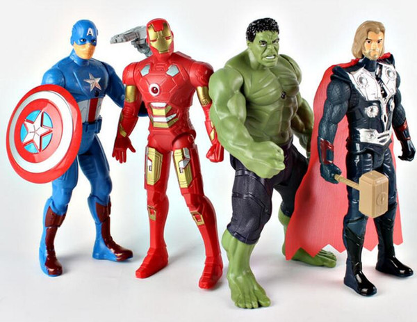 4pcs 1set 18cm Superhero Captain America Ironman Thor Hulk Model Marvel Avengers Light Up PVC Action Figure Toys Kids Birthday Gifts