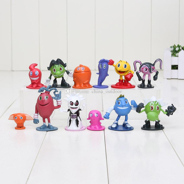 12pcs/lot Hot sale Pac Man Cute cartoon Ghostly Adventures Action Figures Pacman Pixels Movie Figures Toys best gift for kid Free 