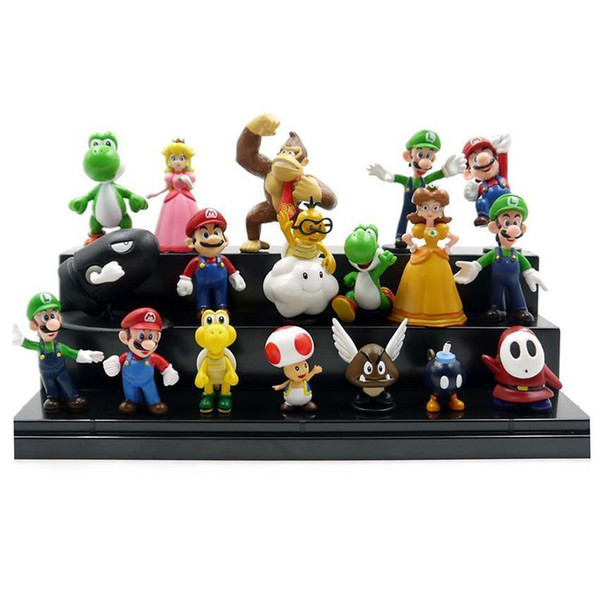 18 pcs Super Mario Bros Luigi Action Figures youshi Super Mario Mario Game Series Office Doll Ornaments All Cute Toys 18 pcs