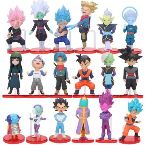 18pcs/set Dragon Ball Super PVC Figures Toys Super Saiyan Blue Son Goku Gohan Vegeta Trunks Mai Zamasu Black Goku Figure Toys