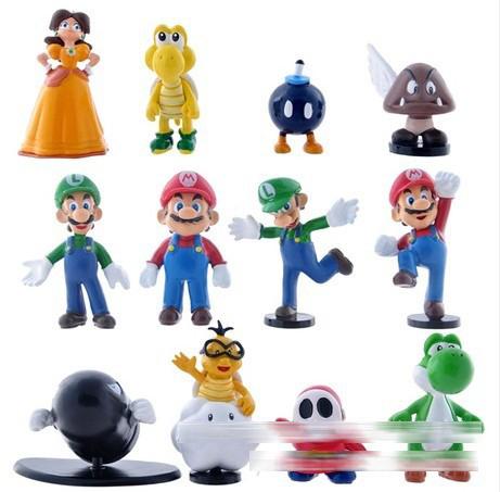 Super Mario Bros 18 pcs PVC Figure topper Super Mario nds Luigi Peach yoshi Dinosaur Action Figures Toys