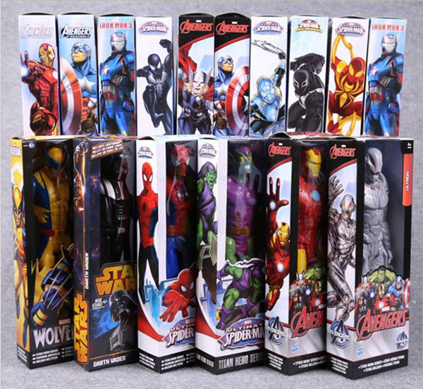 Avengers PVC Action Figures Marvel Heros 30cm Iron Man Spiderman Captain America Ultron Wolverine Figure Toys OTH025