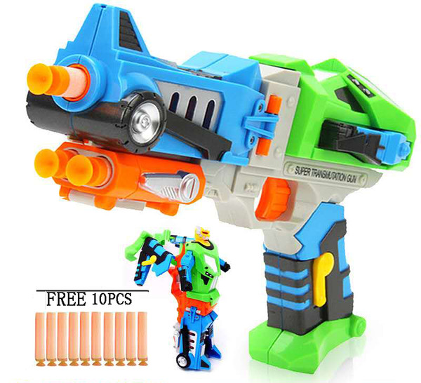 Plastic Toys Transformation Deformable Robot ,Soft Bullet Gun,Free Gift Shooting 10 Bullets Target Guns For Child Outdoors Toy
