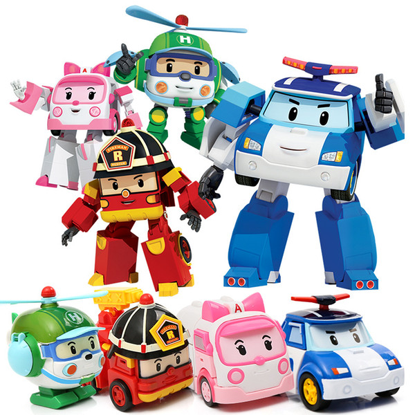 Hot DHL deformation car poli Robocar Bubble toys 4 models South Korea Poli robot transformer Car Helly Amber Roy ABS With packag