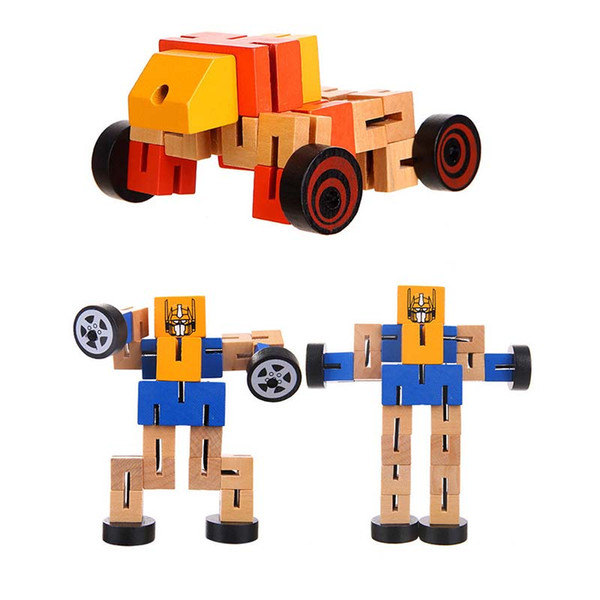 1 pcs Wooden Transformation Robot Cars Montessori Early Education Action Figure Toys For Children Christmas Birthday Gift