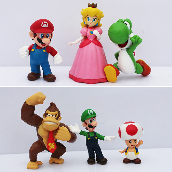 6pcs/set Super Mario Bros Mario Luigi Peach Yoshi King Kong Toad Action Figure PVC Toys 4-6cm Kids Gifts