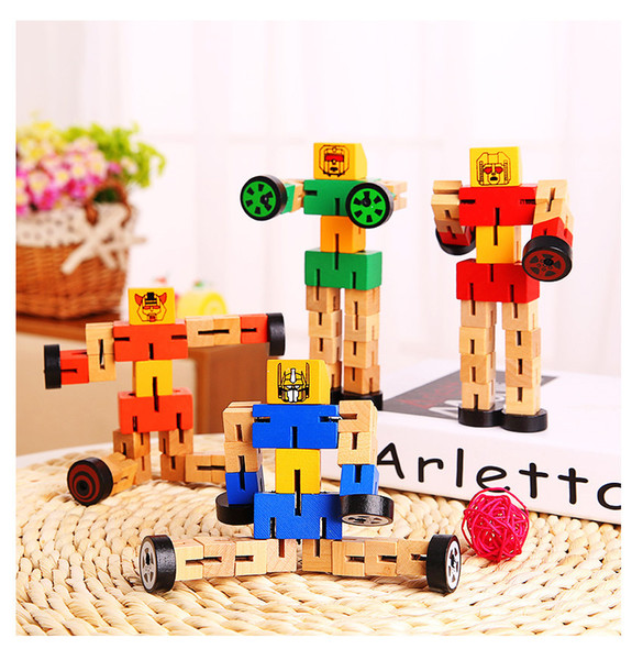 Wooden Transformation Robot Building Blocks Kids Toys for Children Educational Learning Intelligenchildren's educational toys free shipping