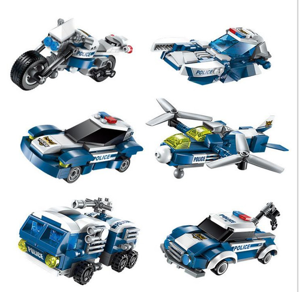 Cool and fun building blocks, smart city series, city police police cars, children's toys, wind and air combat.