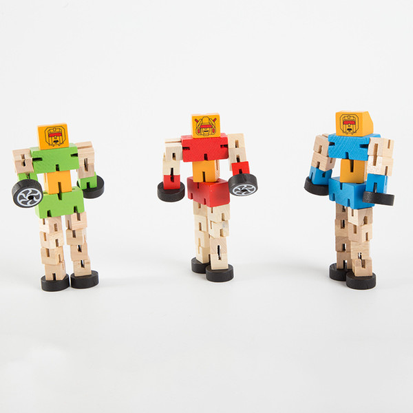 Wood-based automobile human puzzle deformed wooden robot