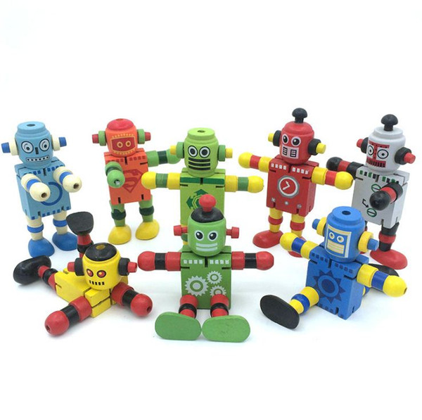 Hot sale Deformed Joint Active Robot Model Toy Wooden Elastic Multi Color Children Puzzle Creative Personality Toys