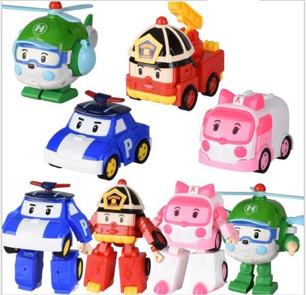 20pcs/ Deformation Car Poli Robocar Bubble toys 4 models South Korea Poli robot transformer Car Helly Amber Roy PC Material With pack