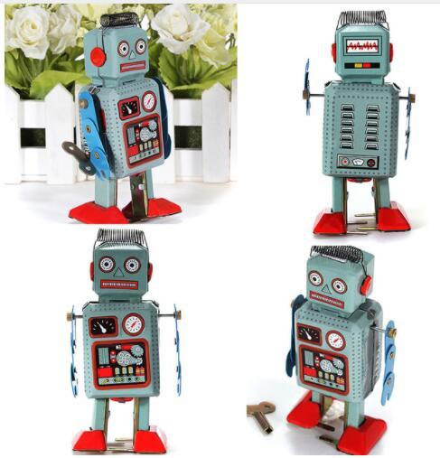 Mechanical Vintage Clockwork Wind Up Toys Walking Radar Robot Tin Toy Retro Vintage Gift Kids Toys With Key KKA4816